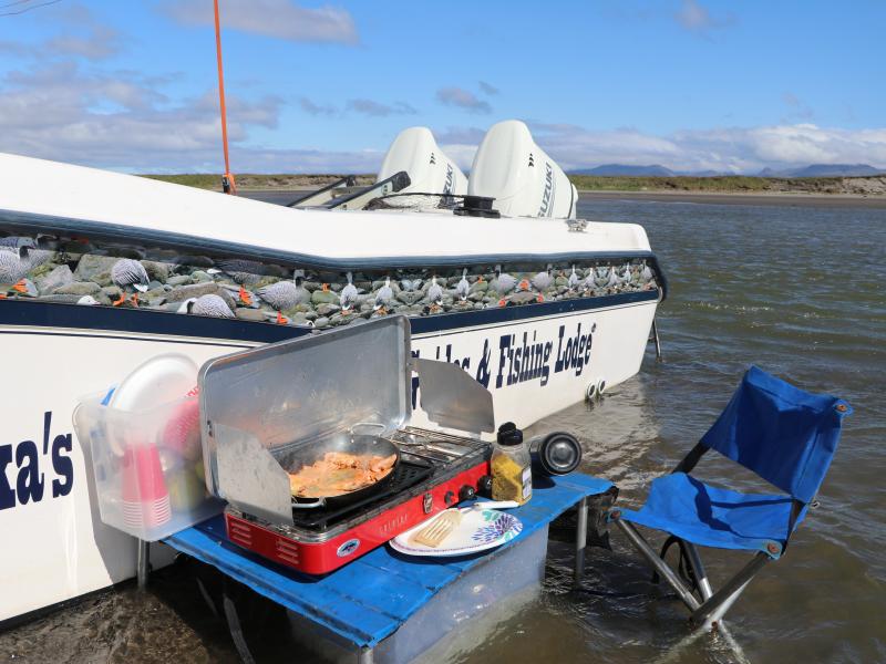 wings in alaska boat with prepared lunch